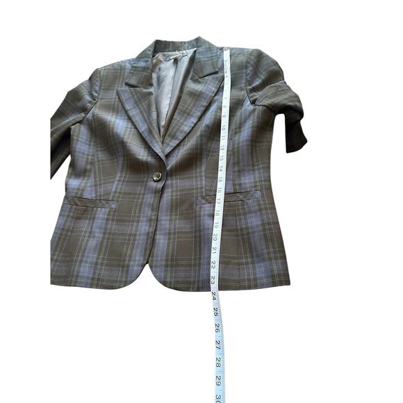 Chadwicks Blue Plaid Preppy Dark Academia Office Career Work Blazer Size 12 - Picture 12 of 12